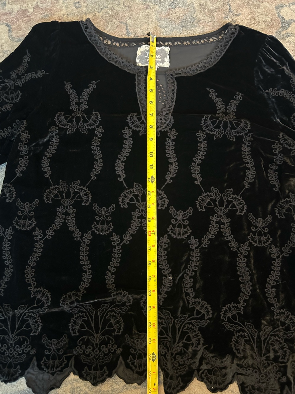 Johnny Was Althea Black Velvet Embroidered peasant V-Neck Tunic XL - Picture 4 of 9